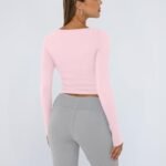 Trendy Queen Womens Long Sleeve Shirts Crop Tops Fall Fashion Solid Square Neck Going Out Basics Tees Y2k Clothes