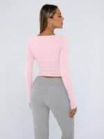 Trendy Queen Womens Long Sleeve Shirts Crop Tops Fall Fashion Solid Square Neck Going Out Basics Tees Y2k Clothes - Image 2