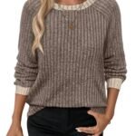 WIHOLL Long Sleeve Shirts for Women Lightweight Sweaters Fall Outfits 2025 Color Block Winter Clothing Dressy Casual Soft