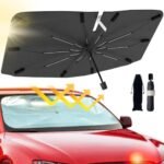 2025 Windshield Sun Shade Umbrella, Foldable Car Umbrella Sunshade with UV Block Car Front Window (Heat Insulation Protection) for Auto Windshield Covers Trucks Cars (Large)