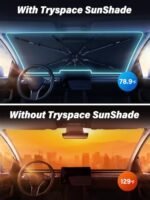 2026 TrySpace Car Windshield Sun Shade Umbrella - [Silver Heat Shield & UV Reflective] Protector for Cars, Universal Fit Medium (56"x31") | 25°F Cooler, Friendly Vinyl Coatings Medium - Image 3