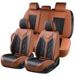 Coverado Seat Covers, Car Seat Covers Full Set, Leather Seat Covers for Cars, Automotive Seat Covers Car Seat Protector Car Accessories Fit for Most Sedans SUV Pick-up Truck(Black&Brown)