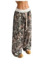 SOLY HUX Women's Camo Pants Wide Leg Baggy Sweatpants Elastic Waist Drawstring Loose Pants Trendy Y2K Drawstring Trousers