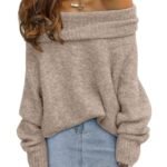 LILLUSORY Womens Off The Shoulder Sweater Oversized Batwing Sleeve Loose Pullover Sweaters Tops