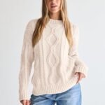 Trendy Queen Women's Oversized Cable Knit Crewneck Sweaters