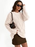 Trendy Queen Women's Oversized Cable Knit Crewneck Sweaters - Image 3