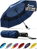 REPEL Windproof Travel Umbrella - Compact & Withstands Winds up to 85MPH , Strongest Premium Auto Folding Umbrella for Rain and Sun - Durable, Light & Portable for Women & Men , Fits Backpack & Cars - Image 2