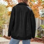 AUTOMET Women's Oversized Faux Leather Jacket - Fall Motorcycle Style Coat with Zipper Closure