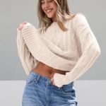 Trendy Queen Women's Oversized Cable Knit Crewneck Sweaters