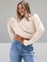 Trendy Queen Women's Oversized Cable Knit Crewneck Sweaters - Image 4