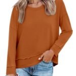 Women's Long Sleeve T-Shirts Solid Color Loose Fit Cute Basic Flowy Tops Spring Fall Casual Blouse