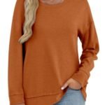 Women's Long Sleeve T-Shirts Solid Color Loose Fit Cute Basic Flowy Tops Spring Fall Casual Blouse