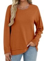 Women's Long Sleeve T-Shirts Solid Color Loose Fit Cute Basic Flowy Tops Spring Fall Casual Blouse - Image 5