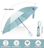 QWB TUMAAOTU Inverted Umbrella with Carabiner Handle, Compact Wind Proof Umbrellas For Rain and Sun Protection, Portable Reverse Folding Umbrella, Car Umbrella for Women Men, 10 Ribs - Image 3