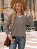 WIHOLL Long Sleeve Shirts for Women Lightweight Sweaters Fall Outfits 2025 Color Block Winter Clothing Dressy Casual Soft - Image 3