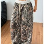 SOLY HUX Women's Camo Pants Wide Leg Baggy Sweatpants Elastic Waist Drawstring Loose Pants Trendy Y2K Drawstring Trousers