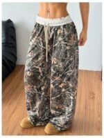 SOLY HUX Women's Camo Pants Wide Leg Baggy Sweatpants Elastic Waist Drawstring Loose Pants Trendy Y2K Drawstring Trousers - Image 3