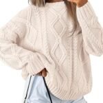 Trendy Queen Women's Oversized Cable Knit Crewneck Sweaters