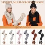 Winter Beanie Hat Scarf Gloves Set for Women, Womens Beanie with Pom Pom Long Scarf Neck Warmer Touchscreen Gloves 3 in 1 Set - Image 3