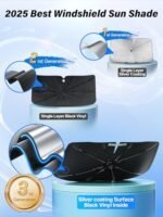 2026 TrySpace Car Windshield Sun Shade Umbrella - [Silver Heat Shield & UV Reflective] Protector for Cars, Universal Fit Medium (56"x31") | 25°F Cooler, Friendly Vinyl Coatings Medium - Image 7