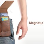 Phone Holster with Belt Clip for iPhone 17/16/15/14/13/12 Pro Max & Plus, Galaxy S25/S24/S23/S22 Ultra & Plus, Premium Leather Pouch with Card Holder, Magnetic Closure, Rugged Outdoor Case - L Brown