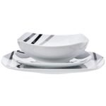 Amazon Basics 18 Piece Kitchen Dinnerware Set, Dishwasher and Microwave Safe, Square Plates, Bowls, Service for 6, Modern Beams - Image 5