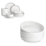 MALACASA Plates and Bowls Sets, 12 Pieces Modern Porcelain Dinnerware Set for 4 White Kitchen Dinner Dining Ware Set wtih Black Rim Ceramic Dishware Dishes Microwave and Dishwasher Safe, Series LUNA - Image 7