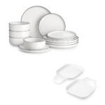 MALACASA Plates and Bowls Sets, 12 Pieces Modern Porcelain Dinnerware Set for 4 White Kitchen Dinner Dining Ware Set wtih Black Rim Ceramic Dishware Dishes Microwave and Dishwasher Safe, Series LUNA - Image 3