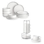 MALACASA Plates and Bowls Sets, 12 Pieces Modern Porcelain Dinnerware Set for 4 White Kitchen Dinner Dining Ware Set wtih Black Rim Ceramic Dishware Dishes Microwave and Dishwasher Safe, Series LUNA - Image 6