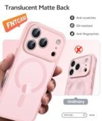 FNTCASE for iPhone 17 Pro-Max Case: [Compatible with Magsafe] Translucent Matte Cases with [Full Camera Protection] [Screen Protector] Military Grade Shockproof Protective Phone Cover - Light Pink