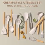 Umite Chef Kitchen Cooking Utensils Set, 33 pcs Non-Stick Silicone Cooking Kitchen Utensils Spatula Set with Holder, Wooden Handle Silicone Kitchen Gadgets Utensil Set (Khaki) - Image 6