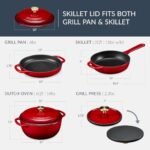 Best Choice Products Non-Stick Pot & Pan Cookware Set, Cast Iron, 2Qt Skillet W/Lid, 10" Grill Or Griddle Pan W/Press, 6Qt Enameled Dutch Oven, Non-toxic, For Cooking & Grilling - Red - Image 7