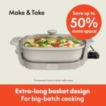 bella Make & Take Electric Skillet, Fits-anywhere™ kitchenware, EverGood™ Ceramic Coating, Adjustable Temperature & Dishwasher-Safe Tempered Glass Lid, Cast Aluminum Base, 1200 Watt, Oatmilk - Image 2