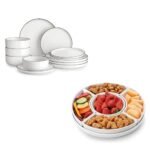 MALACASA Plates and Bowls Sets, 12 Pieces Modern Porcelain Dinnerware Set for 4 White Kitchen Dinner Dining Ware Set wtih Black Rim Ceramic Dishware Dishes Microwave and Dishwasher Safe, Series LUNA - Image 9