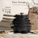 Astercook Non Stick Pots and Pans Set, Healthy Non-Toxic Titanium Induction Kitchen Cookware Sets for Cooking with Frying Pans, PFAS/PTFE/PFOA & PFOS Free, Black, 19 Pcs - Image 2