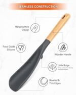 Cooking Spoon for Nonstick Cookwares, Great for Cooking and Serving Sturdy BPA-Free Matte Silicone, Wood Handle Spoon for Mixing, Scoop, and Scrape (Black & Grey, 11.4 inch) - Image 4