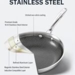 Cooks Standard Hybrid Nonstick Frying Pan, 12-Inch Skillet, Multi-Ply Clad Stainless Steel Fry Pan with Tempered Glass Lids, Oven Safe, Compatible with All Stovetops