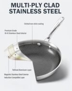 Cooks Standard Hybrid Nonstick Frying Pan, 12-Inch Skillet, Multi-Ply Clad Stainless Steel Fry Pan with Tempered Glass Lids, Oven Safe, Compatible with All Stovetops - Image 2