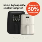 bella 4Qt Slim Air Fryer, Fits-anywhere™ Kitchenware, EverGood™ Ceramic Nonstick Coating, Adjustable Temperature, 6 Preset Cooking Options, 60 Min Auto Shutoff w Audible Tone, 3.3lb Capacity, Oatmilk - Image 2