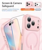 FNTCASE for iPhone 17 Pro-Max Case: [Compatible with Magsafe] Translucent Matte Cases with [Full Camera Protection] [Screen Protector] Military Grade Shockproof Protective Phone Cover - Light Pink - Image 4