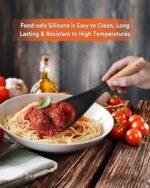 Cooking Spoon for Nonstick Cookwares, Great for Cooking and Serving Sturdy BPA-Free Matte Silicone, Wood Handle Spoon for Mixing, Scoop, and Scrape (Black & Grey, 11.4 inch) - Image 6