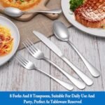 16 Pcs Forks and Spoons Silverware Set,Food Grade Stainless Steel Flatware Cutlery Set for Home,Kitchen and Restaurant,Mirror Polished,Dishwasher Safe - 8 Dinner Fork(8 inch) and 8 Teaspoon(6.5 inch) - Image 6