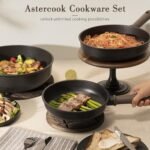 Astercook Non Stick Pots and Pans Set, Healthy Non-Toxic Titanium Induction Kitchen Cookware Sets for Cooking with Frying Pans, PFAS/PTFE/PFOA & PFOS Free, Black, 19 Pcs - Image 4