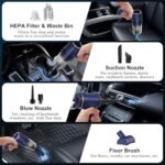 KMM Handheld Car Vacuum Cleaner, 9000Pa Vacuum Cleaner and Air Duster, 120W High Power Hand Held Vacuum with LED Light and Multi-Nozzles for Car, Home, Office, Pet - Image 5