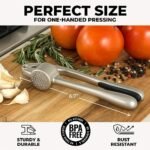 Zulay Kitchen Premium Garlic Press Set - Rust Proof Professional Garlic Mincer Tool - Easy-Squeeze, Easy-Clean with Soft, Ergonomic Handle - Silicone Garlic Peeler & Brush (Silver) - Image 3