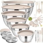 Mixing Bowls with Airtight Lids Set, 26PCS Stainless Steel Khaki Bowls with Grater Attachments, Non-Slip Bottoms & Kitchen Gadgets Set, Size 7, 4, 2.5, 2.0,1.5, 1QT, Great for Mixing & Serving - Image 5