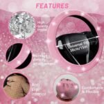 NBTEPEM 27-Piece Bling Car Accessories Set - Universal Fit Steering Wheel Covers, License Plate Frames, Phone Holder, Car Fast Charger, Coasters (Pink) - Image 5