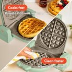 bella Flip-n-Store Waffle Maker with EverGood™ Ceramic Nonstick Coating, Fits-anywhere™ Kitchenware, Power Indicator Light, Cool Touch Handle & Cord Wrap, 7” Wide & 1" Deep Plates, 1000 Watt, Seaglass - Image 5