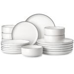 MALACASA Plates and Bowls Sets, 12 Pieces Modern Porcelain Dinnerware Set for 4 White Kitchen Dinner Dining Ware Set wtih Black Rim Ceramic Dishware Dishes Microwave and Dishwasher Safe, Series LUNA